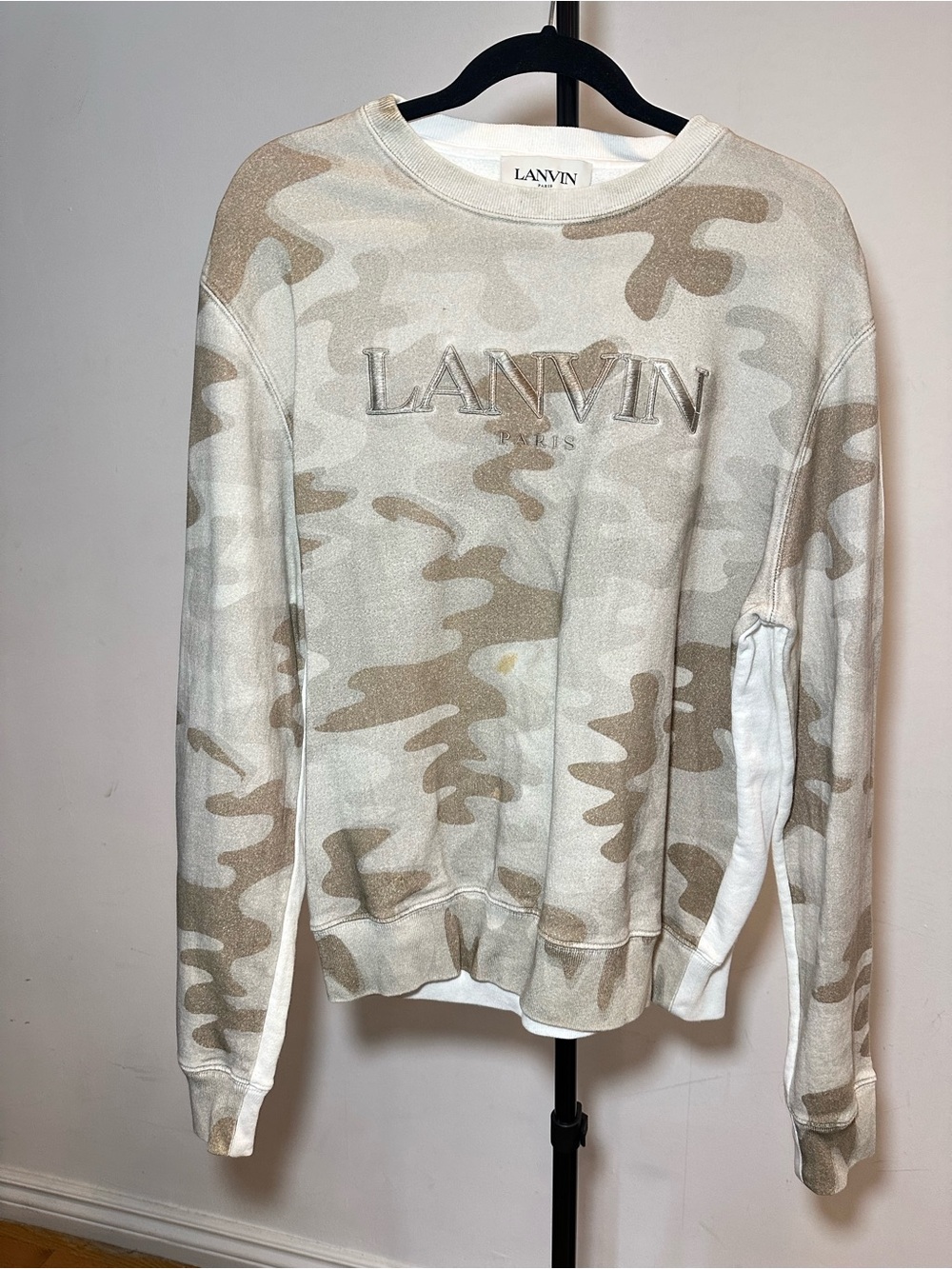 Lanvin Neutral Camo Crewneck Sweater in Beige and Cream